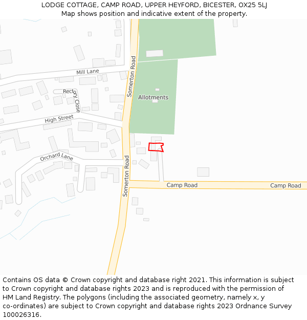 LODGE COTTAGE, CAMP ROAD, UPPER HEYFORD, BICESTER, OX25 5LJ: Location map and indicative extent of plot