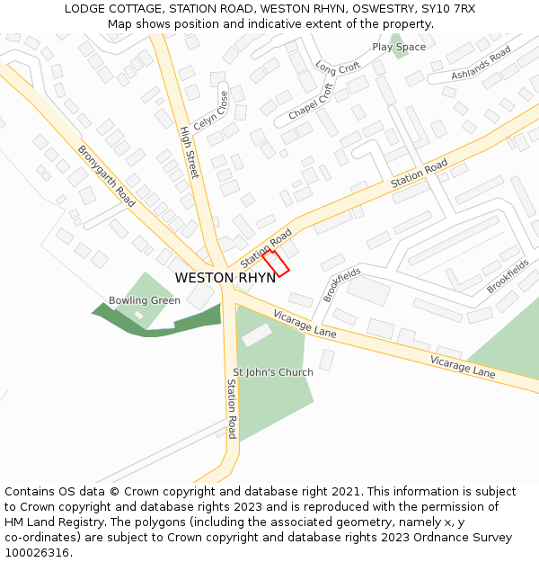 LODGE COTTAGE, STATION ROAD, WESTON RHYN, OSWESTRY, SY10 7RX: Location map and indicative extent of plot