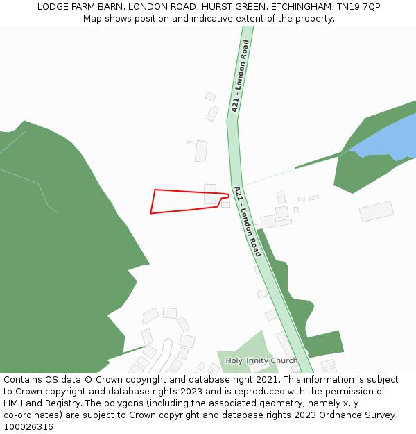 LODGE FARM BARN, LONDON ROAD, HURST GREEN, ETCHINGHAM, TN19 7QP: Location map and indicative extent of plot