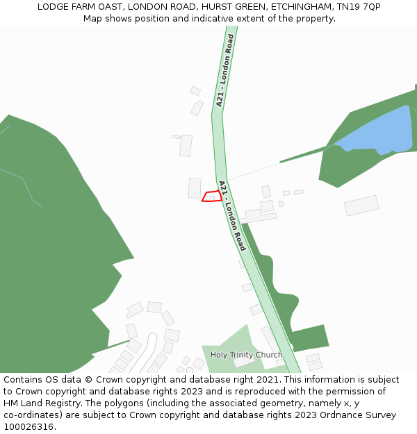 LODGE FARM OAST, LONDON ROAD, HURST GREEN, ETCHINGHAM, TN19 7QP: Location map and indicative extent of plot