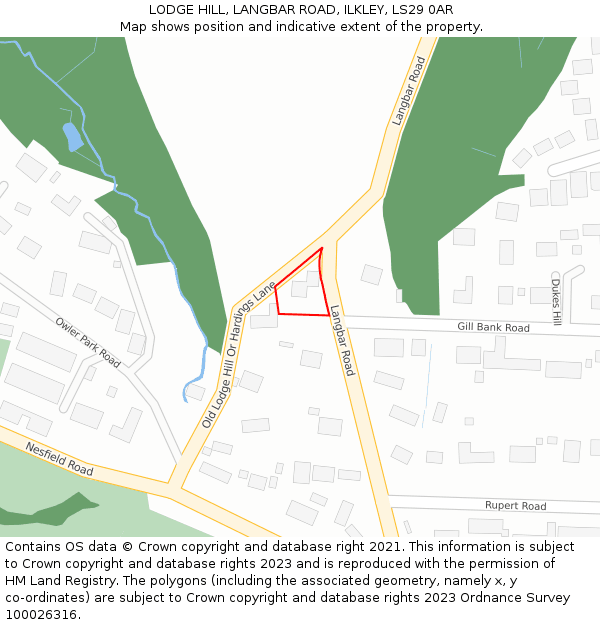 LODGE HILL, LANGBAR ROAD, ILKLEY, LS29 0AR: Location map and indicative extent of plot