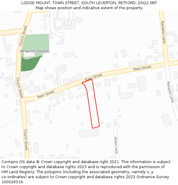 LODGE MOUNT, TOWN STREET, SOUTH LEVERTON, RETFORD, DN22 0BT: Location map and indicative extent of plot