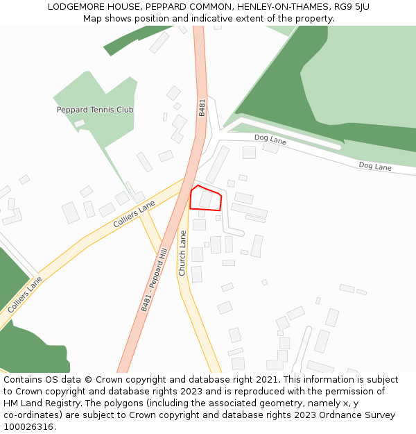 LODGEMORE HOUSE, PEPPARD COMMON, HENLEY-ON-THAMES, RG9 5JU: Location map and indicative extent of plot