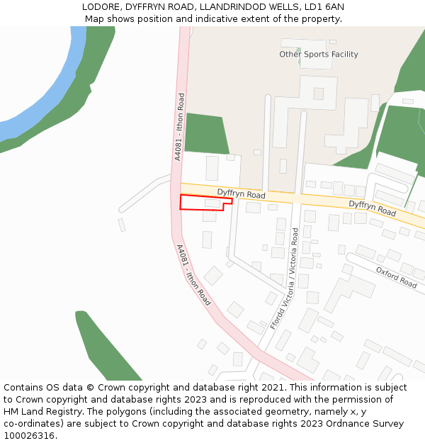 LODORE, DYFFRYN ROAD, LLANDRINDOD WELLS, LD1 6AN: Location map and indicative extent of plot