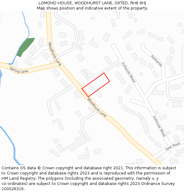 LOMOND HOUSE, WOODHURST LANE, OXTED, RH8 9HJ: Location map and indicative extent of plot