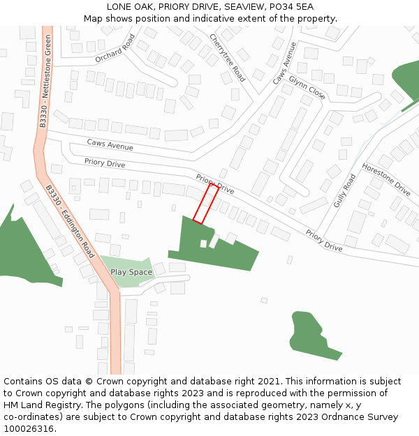 LONE OAK, PRIORY DRIVE, SEAVIEW, PO34 5EA: Location map and indicative extent of plot