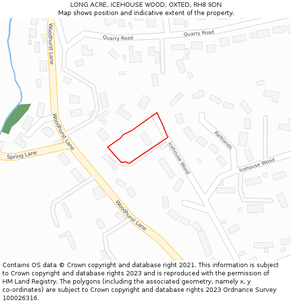 LONG ACRE, ICEHOUSE WOOD, OXTED, RH8 9DN: Location map and indicative extent of plot