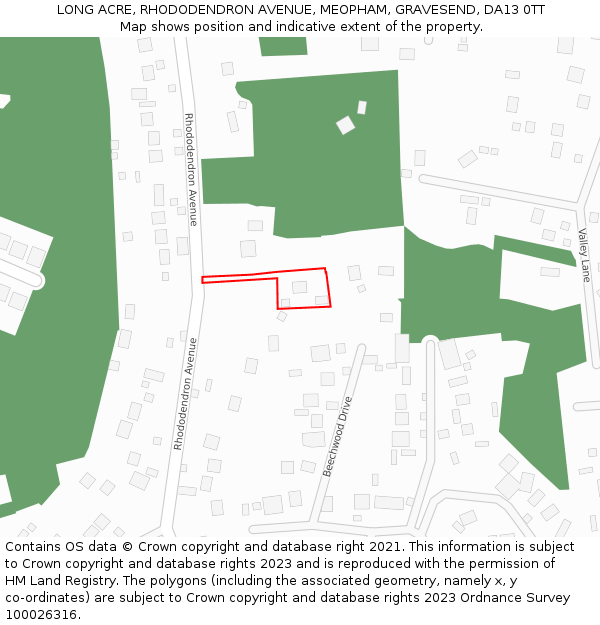 LONG ACRE, RHODODENDRON AVENUE, MEOPHAM, GRAVESEND, DA13 0TT: Location map and indicative extent of plot