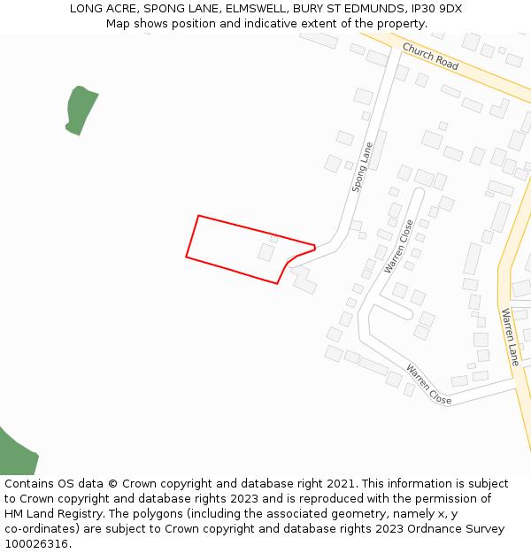 LONG ACRE, SPONG LANE, ELMSWELL, BURY ST EDMUNDS, IP30 9DX: Location map and indicative extent of plot