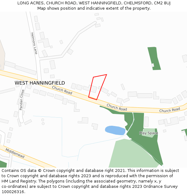 LONG ACRES, CHURCH ROAD, WEST HANNINGFIELD, CHELMSFORD, CM2 8UJ: Location map and indicative extent of plot