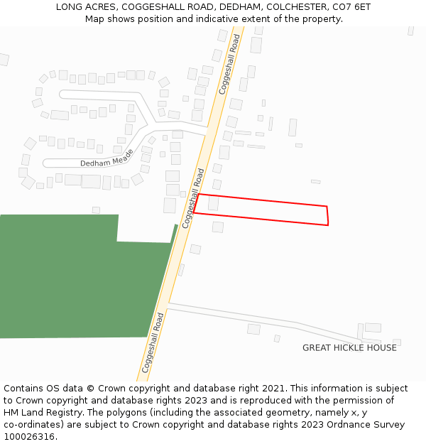 LONG ACRES, COGGESHALL ROAD, DEDHAM, COLCHESTER, CO7 6ET: Location map and indicative extent of plot