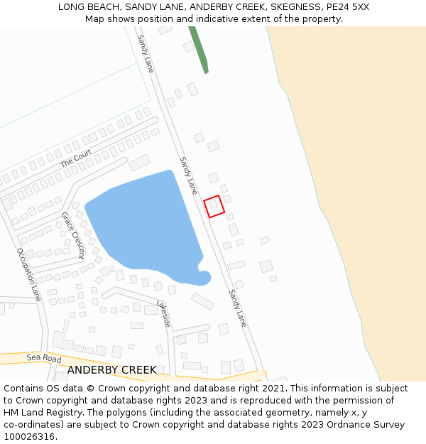 LONG BEACH, SANDY LANE, ANDERBY CREEK, SKEGNESS, PE24 5XX: Location map and indicative extent of plot