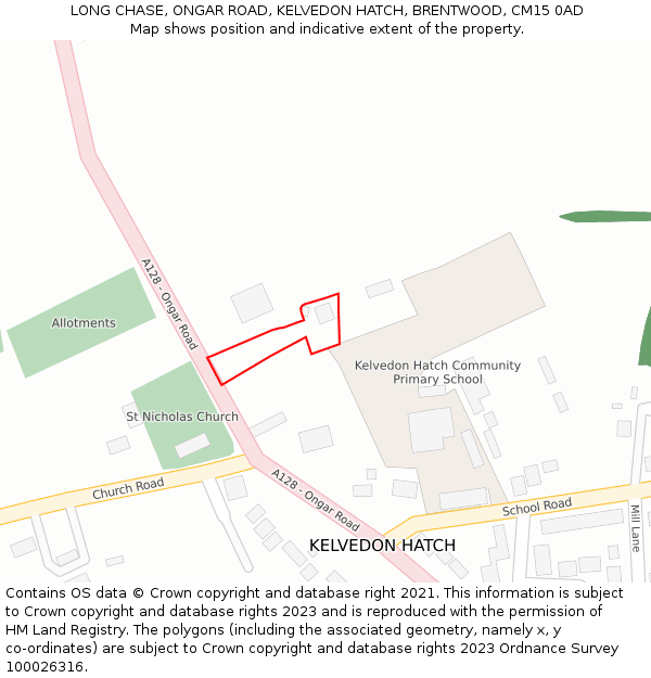 LONG CHASE, ONGAR ROAD, KELVEDON HATCH, BRENTWOOD, CM15 0AD: Location map and indicative extent of plot