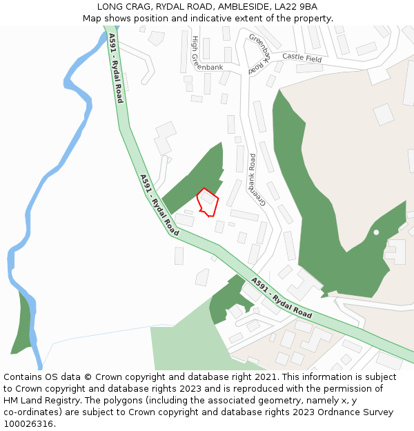 LONG CRAG, RYDAL ROAD, AMBLESIDE, LA22 9BA: Location map and indicative extent of plot