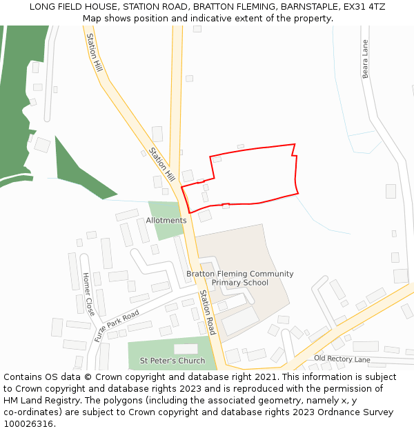 LONG FIELD HOUSE, STATION ROAD, BRATTON FLEMING, BARNSTAPLE, EX31 4TZ: Location map and indicative extent of plot