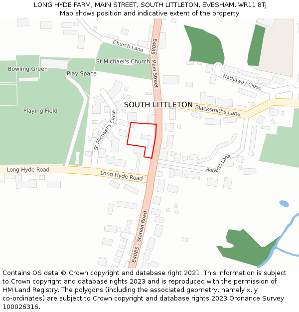 LONG HYDE FARM, MAIN STREET, SOUTH LITTLETON, EVESHAM, WR11 8TJ: Location map and indicative extent of plot