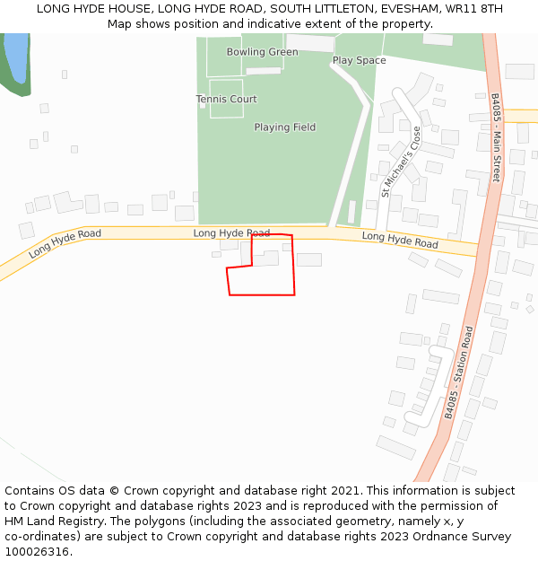 LONG HYDE HOUSE, LONG HYDE ROAD, SOUTH LITTLETON, EVESHAM, WR11 8TH: Location map and indicative extent of plot