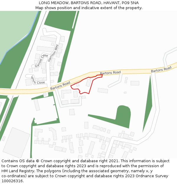 LONG MEADOW, BARTONS ROAD, HAVANT, PO9 5NA: Location map and indicative extent of plot
