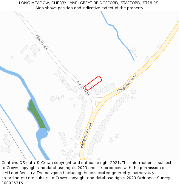 LONG MEADOW, CHERRY LANE, GREAT BRIDGEFORD, STAFFORD, ST18 9SL: Location map and indicative extent of plot