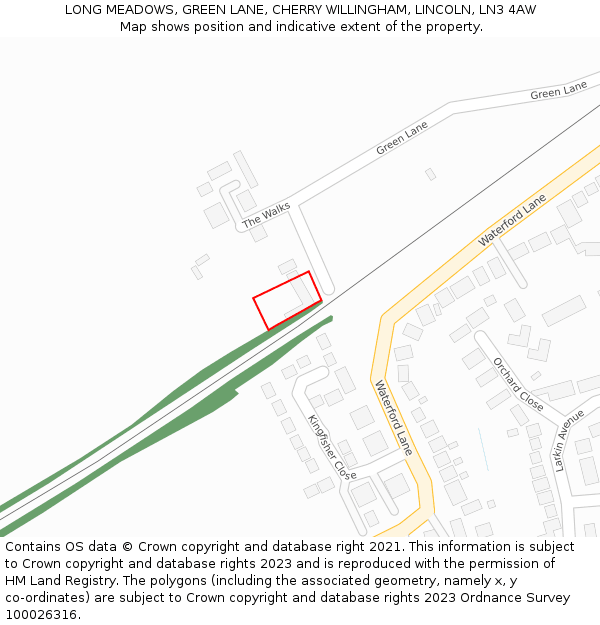 LONG MEADOWS, GREEN LANE, CHERRY WILLINGHAM, LINCOLN, LN3 4AW: Location map and indicative extent of plot