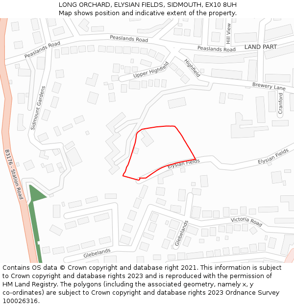 LONG ORCHARD, ELYSIAN FIELDS, SIDMOUTH, EX10 8UH: Location map and indicative extent of plot