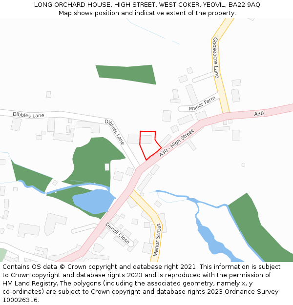 LONG ORCHARD HOUSE, HIGH STREET, WEST COKER, YEOVIL, BA22 9AQ: Location map and indicative extent of plot