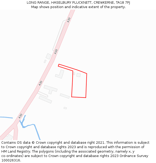 LONG RANGE, HASELBURY PLUCKNETT, CREWKERNE, TA18 7PJ: Location map and indicative extent of plot