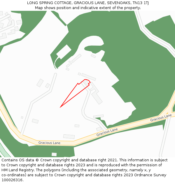 LONG SPRING COTTAGE, GRACIOUS LANE, SEVENOAKS, TN13 1TJ: Location map and indicative extent of plot
