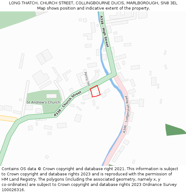 LONG THATCH, CHURCH STREET, COLLINGBOURNE DUCIS, MARLBOROUGH, SN8 3EL: Location map and indicative extent of plot