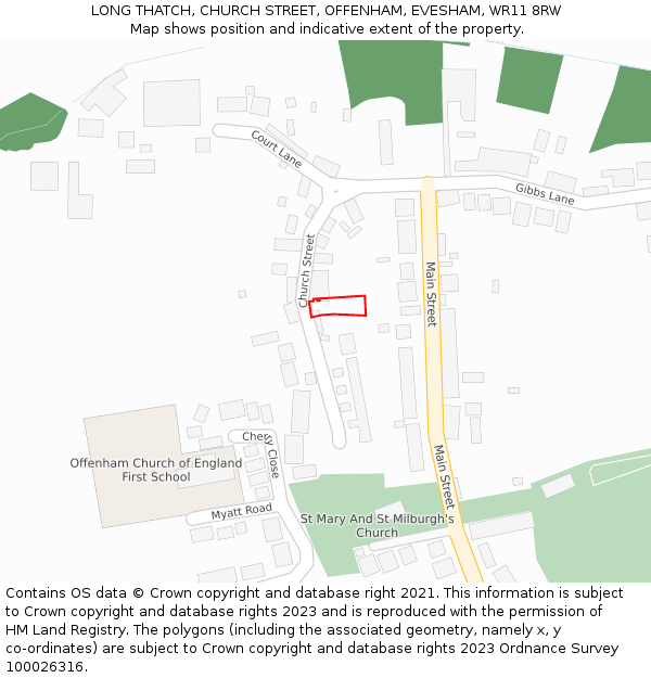 LONG THATCH, CHURCH STREET, OFFENHAM, EVESHAM, WR11 8RW: Location map and indicative extent of plot