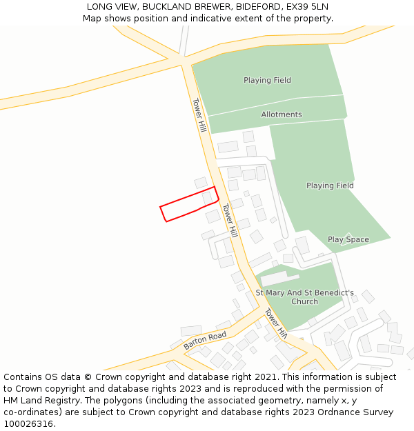 LONG VIEW, BUCKLAND BREWER, BIDEFORD, EX39 5LN: Location map and indicative extent of plot