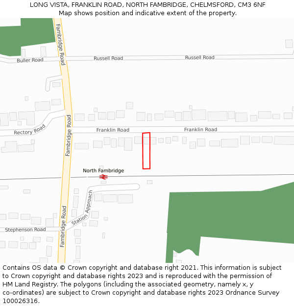 LONG VISTA, FRANKLIN ROAD, NORTH FAMBRIDGE, CHELMSFORD, CM3 6NF: Location map and indicative extent of plot