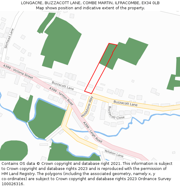 LONGACRE, BUZZACOTT LANE, COMBE MARTIN, ILFRACOMBE, EX34 0LB: Location map and indicative extent of plot