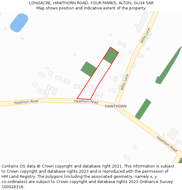 LONGACRE, HAWTHORN ROAD, FOUR MARKS, ALTON, GU34 5AR: Location map and indicative extent of plot