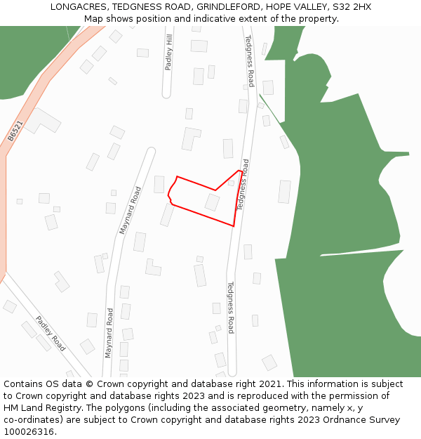 LONGACRES, TEDGNESS ROAD, GRINDLEFORD, HOPE VALLEY, S32 2HX: Location map and indicative extent of plot