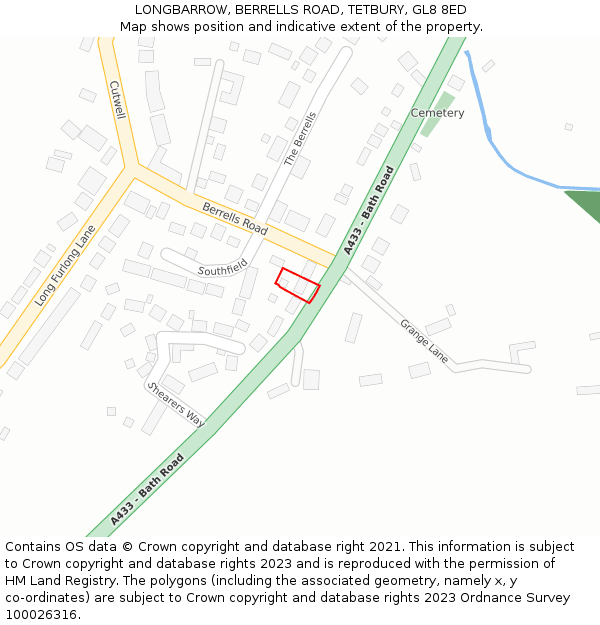 LONGBARROW, BERRELLS ROAD, TETBURY, GL8 8ED: Location map and indicative extent of plot