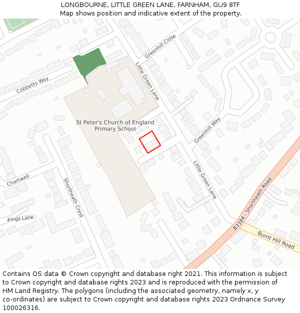 LONGBOURNE, LITTLE GREEN LANE, FARNHAM, GU9 8TF: Location map and indicative extent of plot