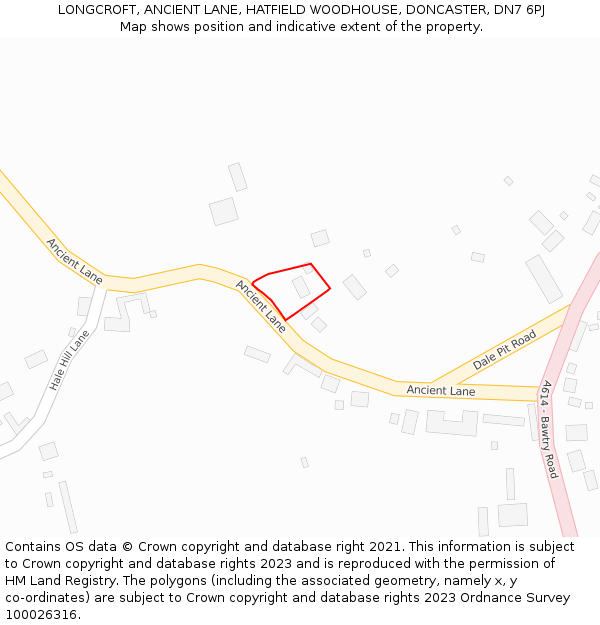 LONGCROFT, ANCIENT LANE, HATFIELD WOODHOUSE, DONCASTER, DN7 6PJ: Location map and indicative extent of plot
