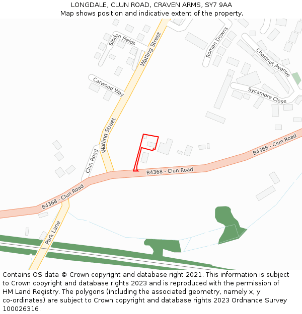 LONGDALE, CLUN ROAD, CRAVEN ARMS, SY7 9AA: Location map and indicative extent of plot