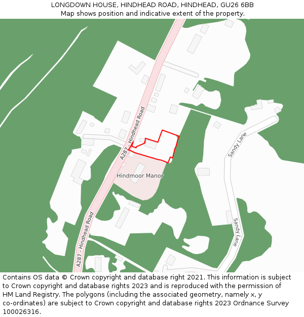 LONGDOWN HOUSE, HINDHEAD ROAD, HINDHEAD, GU26 6BB: Location map and indicative extent of plot