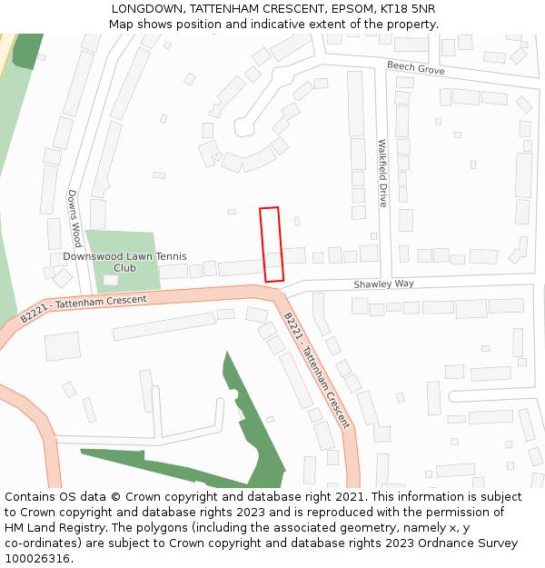 LONGDOWN, TATTENHAM CRESCENT, EPSOM, KT18 5NR: Location map and indicative extent of plot