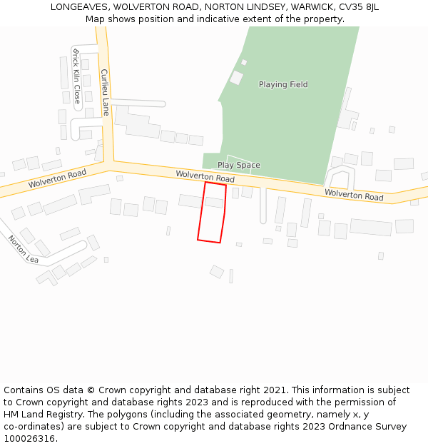 LONGEAVES, WOLVERTON ROAD, NORTON LINDSEY, WARWICK, CV35 8JL: Location map and indicative extent of plot