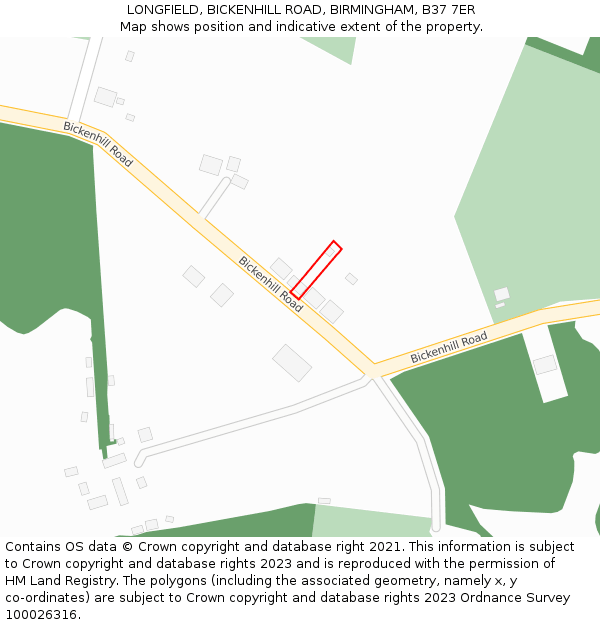 LONGFIELD, BICKENHILL ROAD, BIRMINGHAM, B37 7ER: Location map and indicative extent of plot