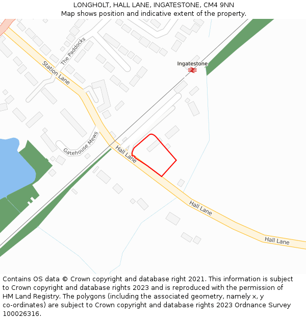 LONGHOLT, HALL LANE, INGATESTONE, CM4 9NN: Location map and indicative extent of plot
