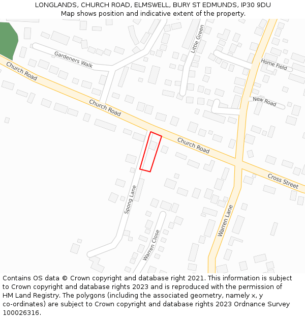 LONGLANDS, CHURCH ROAD, ELMSWELL, BURY ST EDMUNDS, IP30 9DU: Location map and indicative extent of plot
