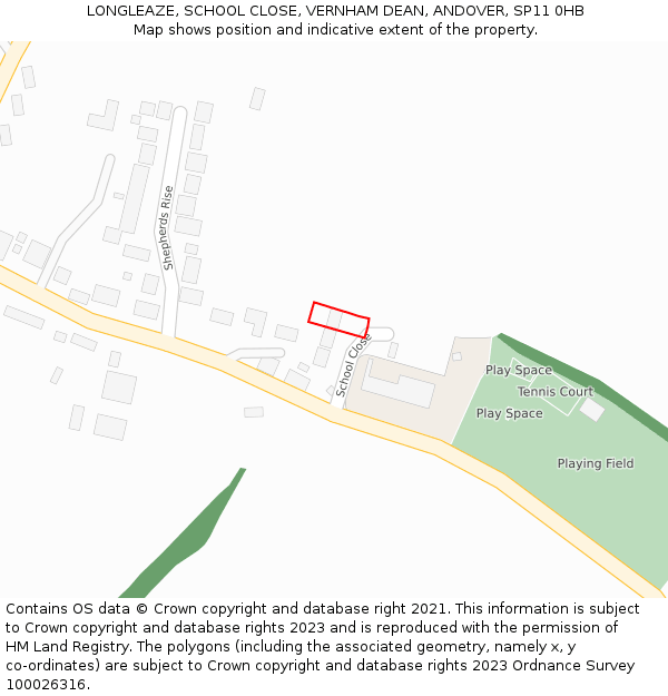 LONGLEAZE, SCHOOL CLOSE, VERNHAM DEAN, ANDOVER, SP11 0HB: Location map and indicative extent of plot