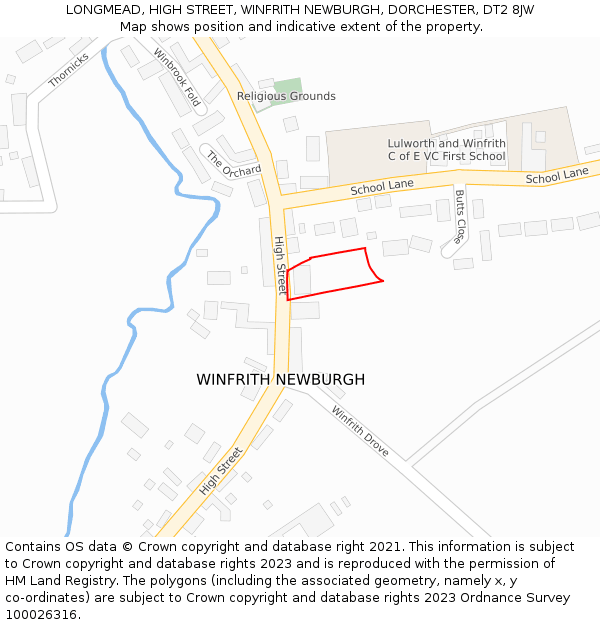 LONGMEAD, HIGH STREET, WINFRITH NEWBURGH, DORCHESTER, DT2 8JW: Location map and indicative extent of plot