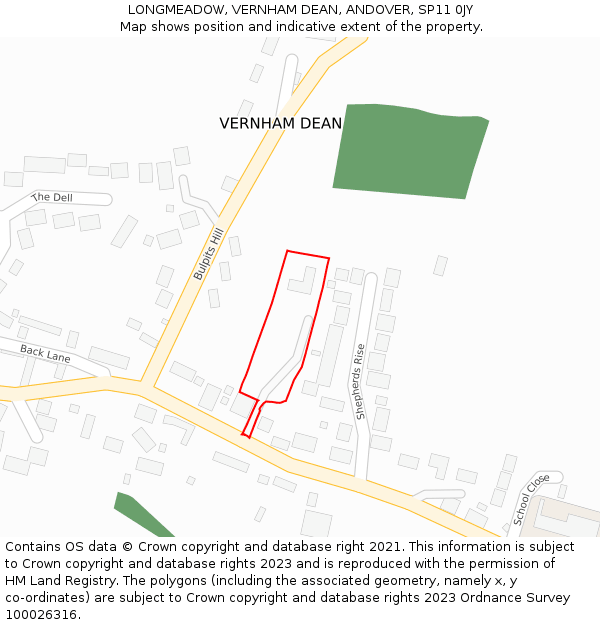 LONGMEADOW, VERNHAM DEAN, ANDOVER, SP11 0JY: Location map and indicative extent of plot