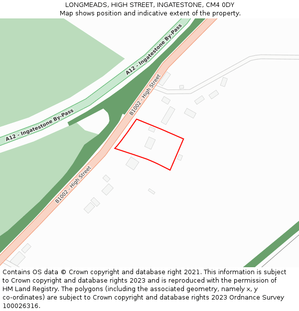 LONGMEADS, HIGH STREET, INGATESTONE, CM4 0DY: Location map and indicative extent of plot