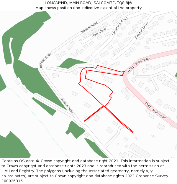 LONGMYND, MAIN ROAD, SALCOMBE, TQ8 8JW: Location map and indicative extent of plot